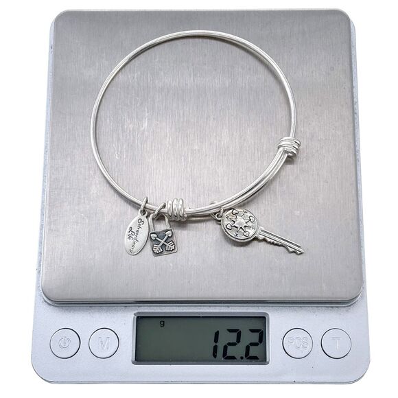 Footnotes Sterling Silver Inspirational Quote Lock Key Charm Slide Bracelet 7.5" - Picture 6 of 6